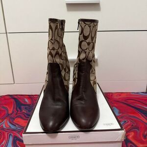 Vintage Y2K Coach signature Monogram Leather Sock Heeled Boots